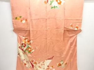 大正ロマン　紋錦紗　牡丹・椿・梅模様刺繍一つ紋着物